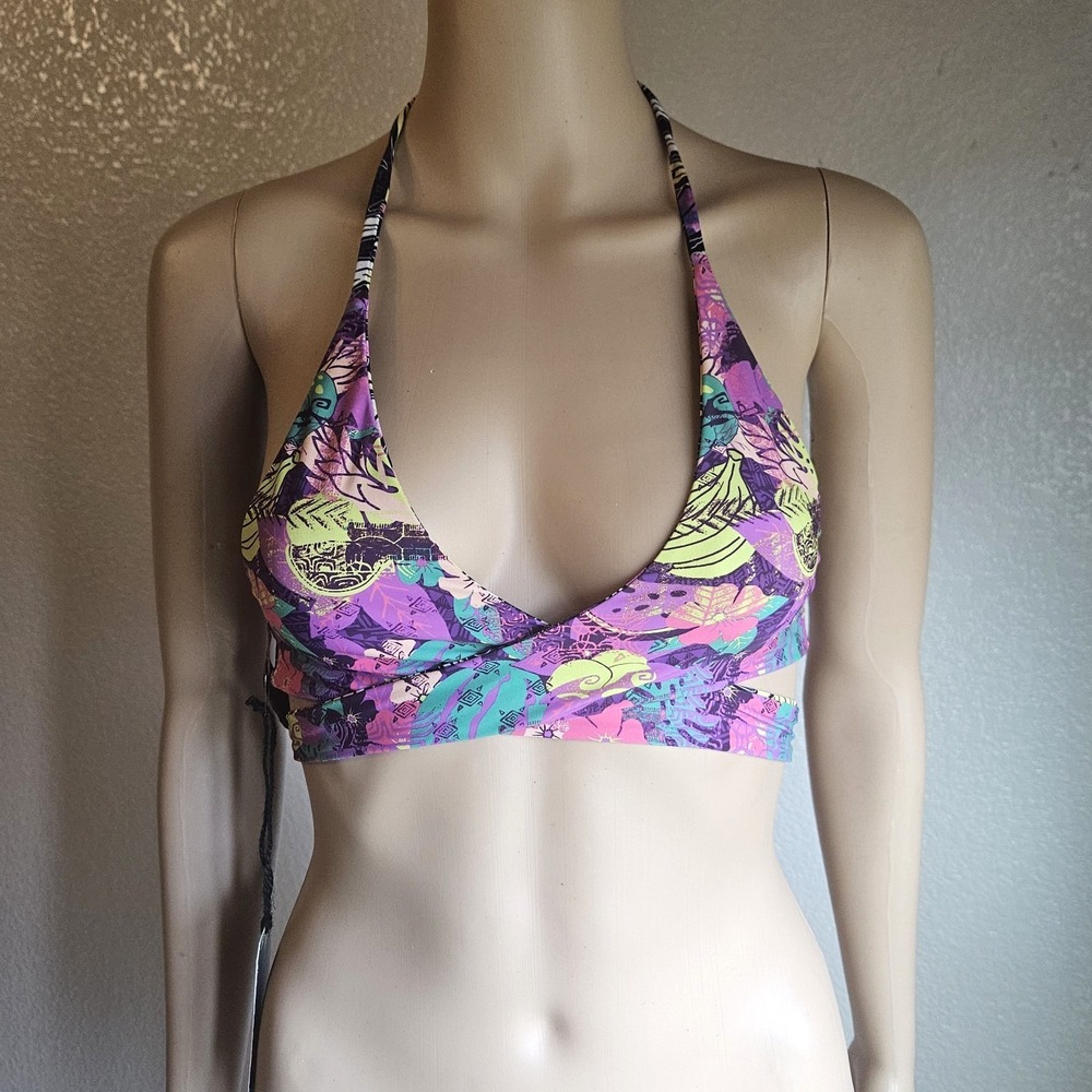 Tropical Reversible Swimsuit Bikini Top Wrap Around Tie Taravana Sz M - Picture 2 of 16